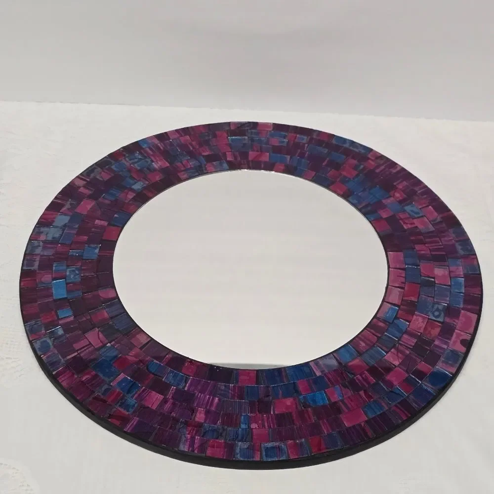 Vintage Glass Mosaic Wall Mirror Purple Blue Pink Handmade In Indonesia Art Deco